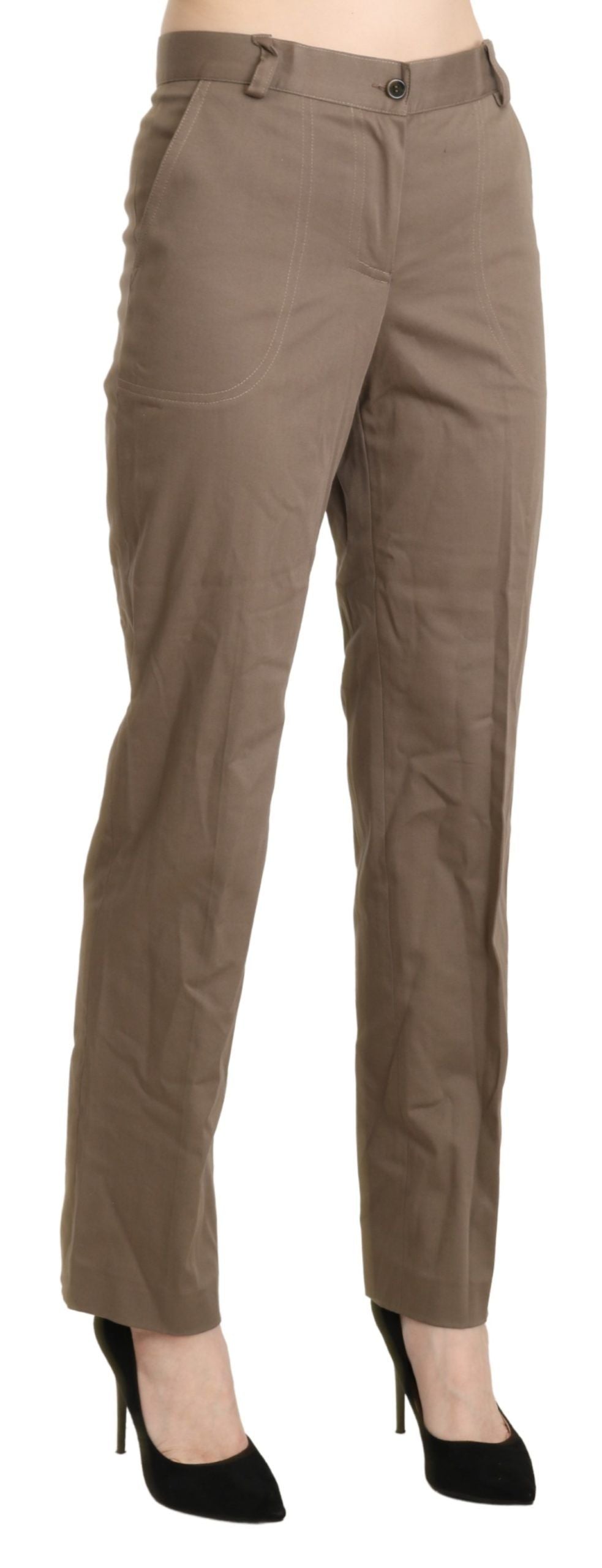 A pair of brown high waist straight dress trousers