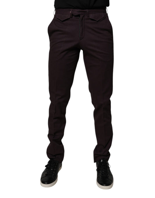 Dark brown slim fit men's dress pants with zippered front closure