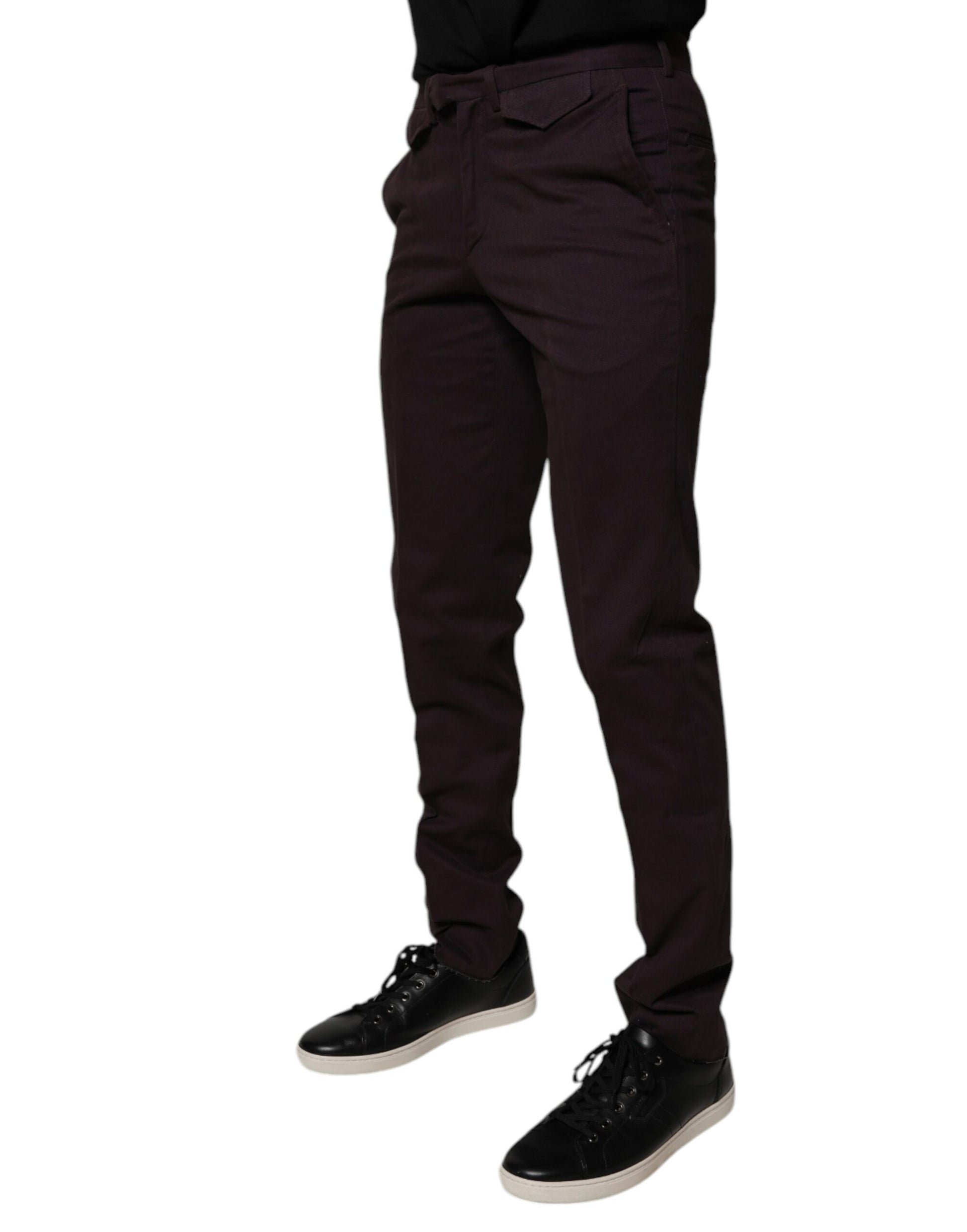 A pair of brown slim fit men's dress pants made from pure cotton