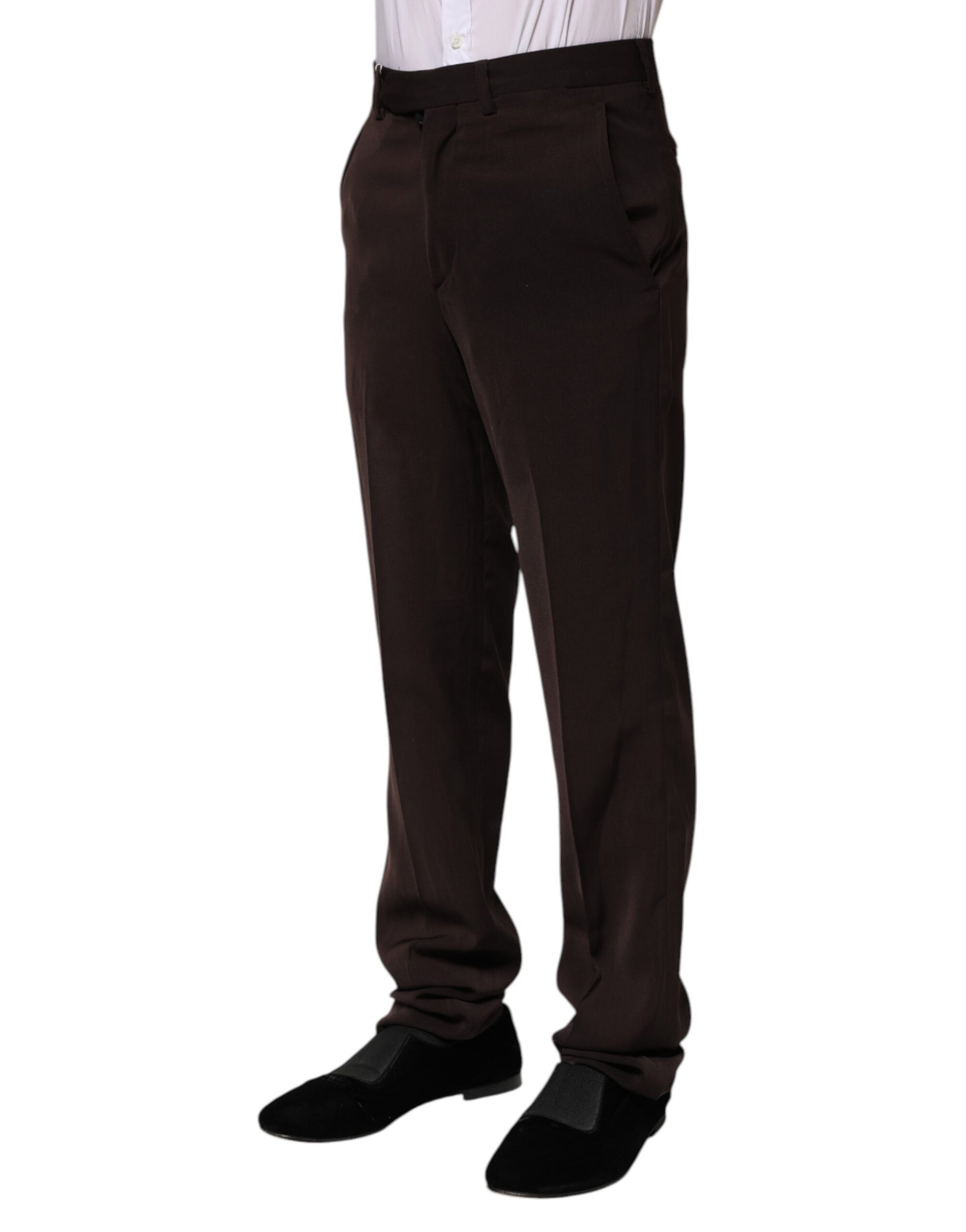 A pair of dark brown mid waist dress formal pants