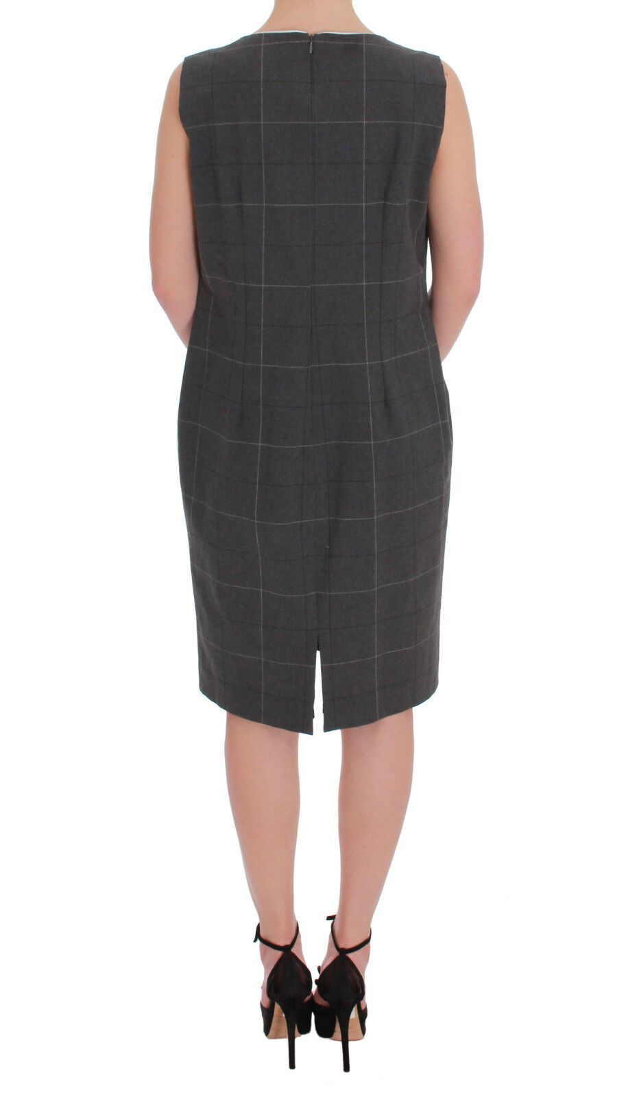 A gray checkered blazer dress set with a matching skirt and jacket