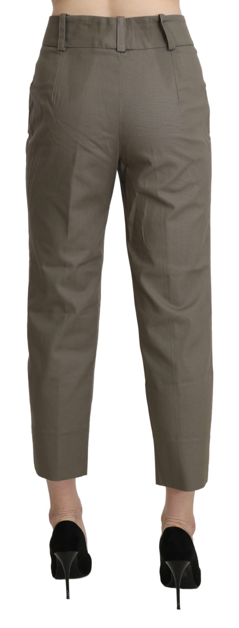 A pair of gray high waist cropped dress trousers