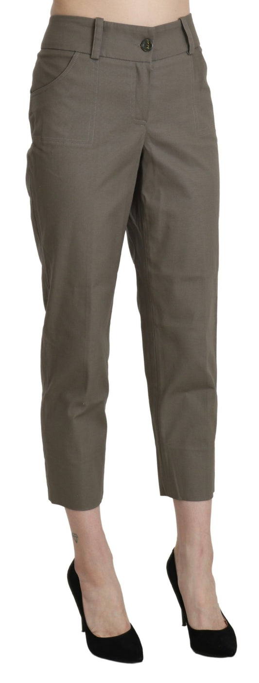 A pair of gray high waist cropped dress trousers