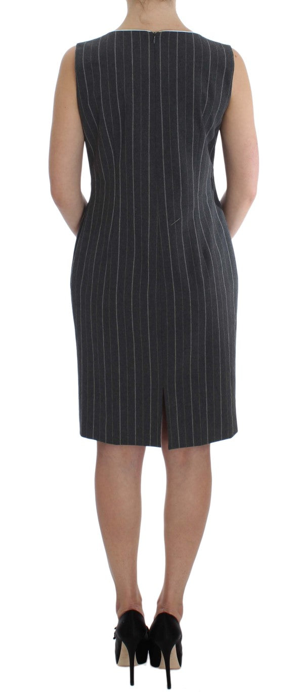 A gray stretch suit dress with a blazer set, featuring a sheath design