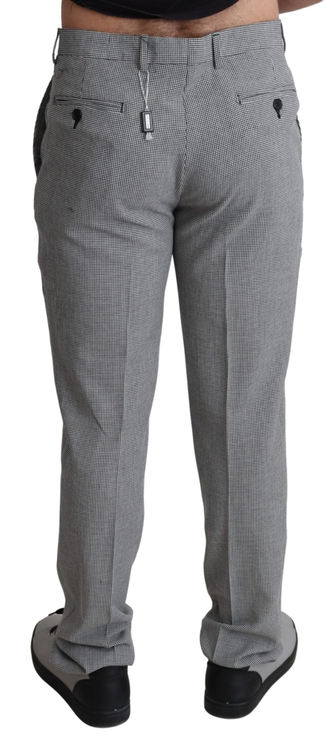 A pair of gray wool checkered dress pants for men