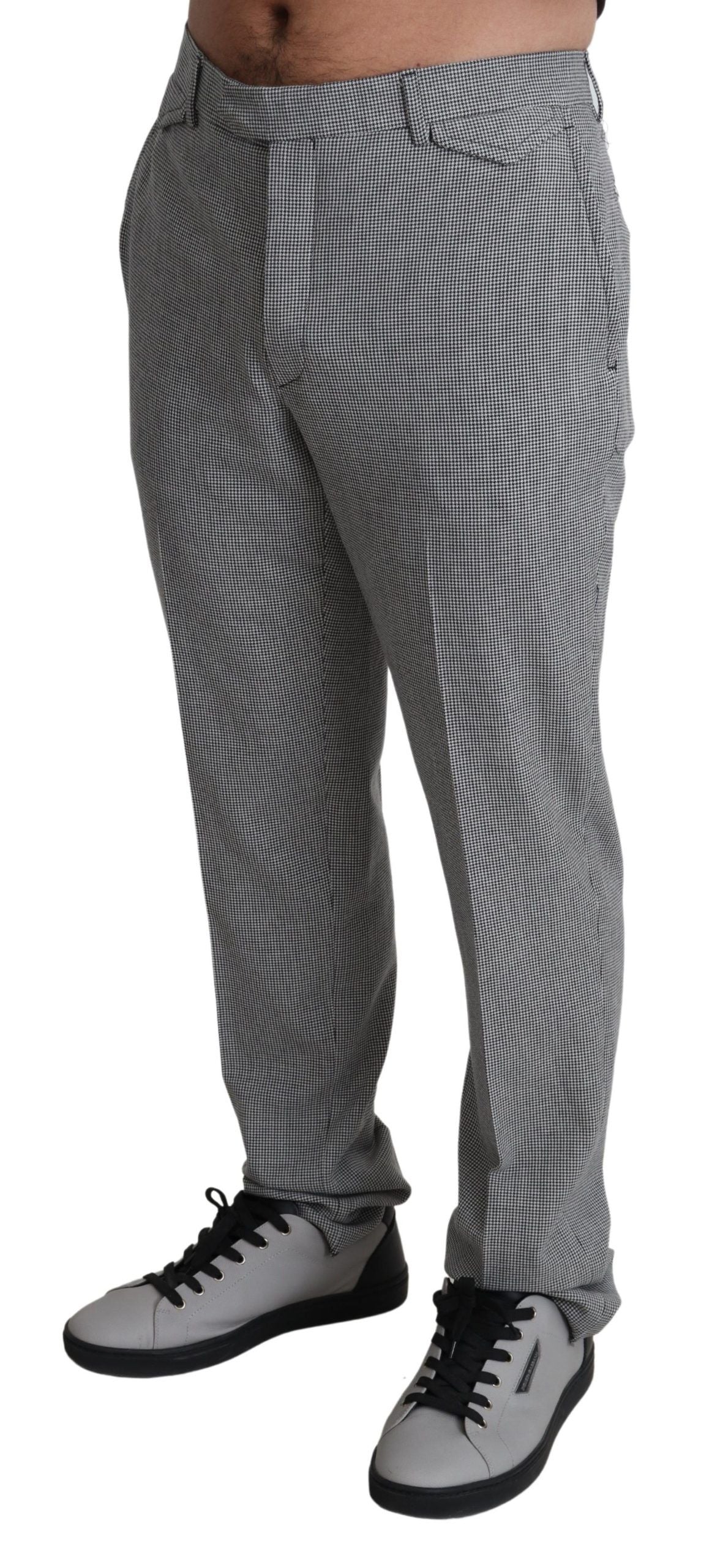 A pair of gray wool checkered dress pants designed for men. They are part of the Ben Civenga brand and appear
