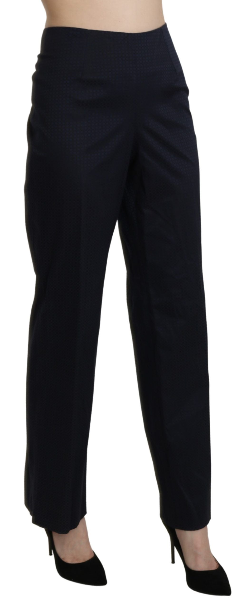 Navy blue high waist straight dress trousers