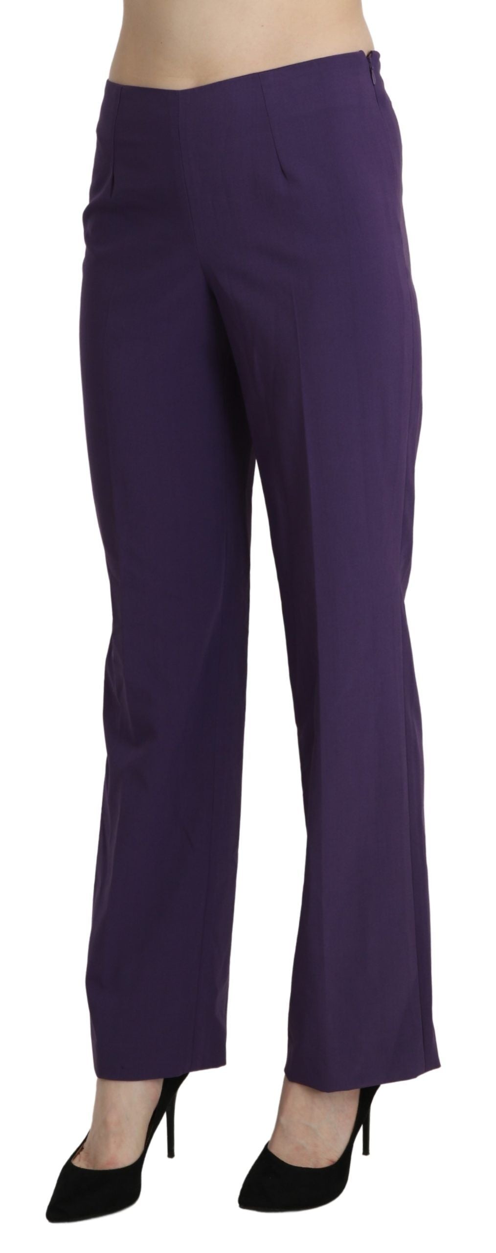 A pair of purple high waist straight dress trousers