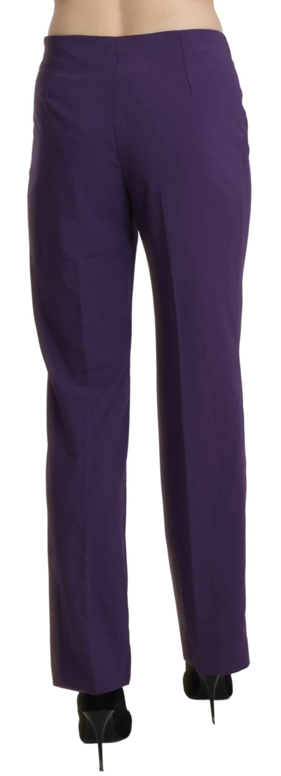 A pair of purple high waist straight dress trousers