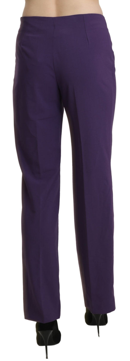 A pair of purple high waist straight dress trousers