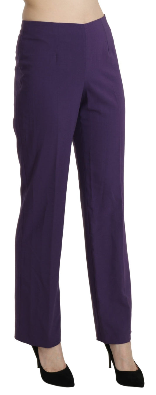 A pair of purple high waist straight dress trousers