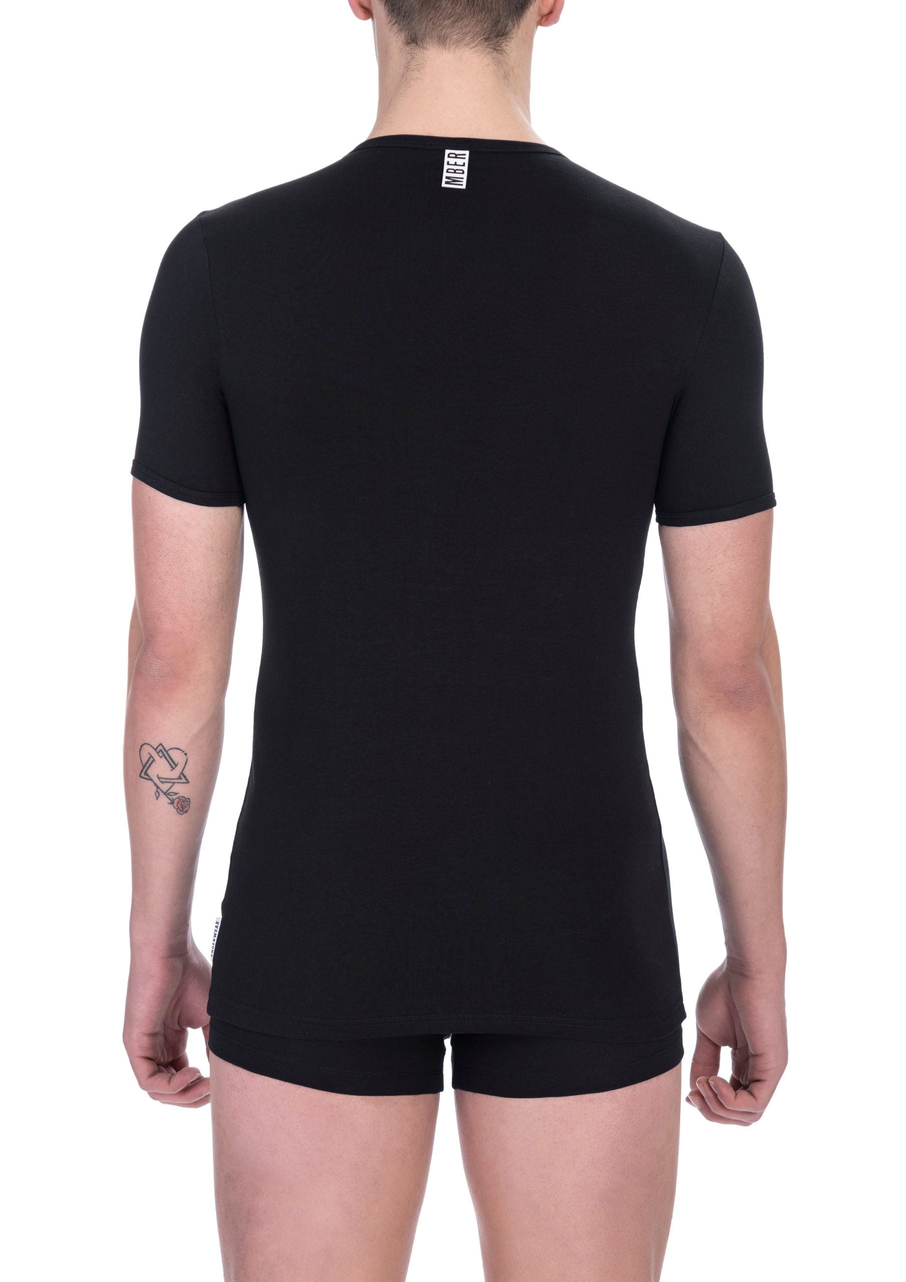 Black cotton men's t-shirt with short sleeves