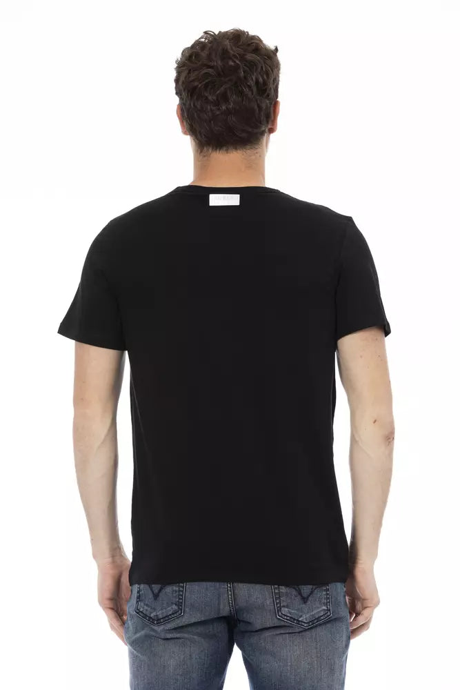 A black cotton men's t-shirt with a crew neckline