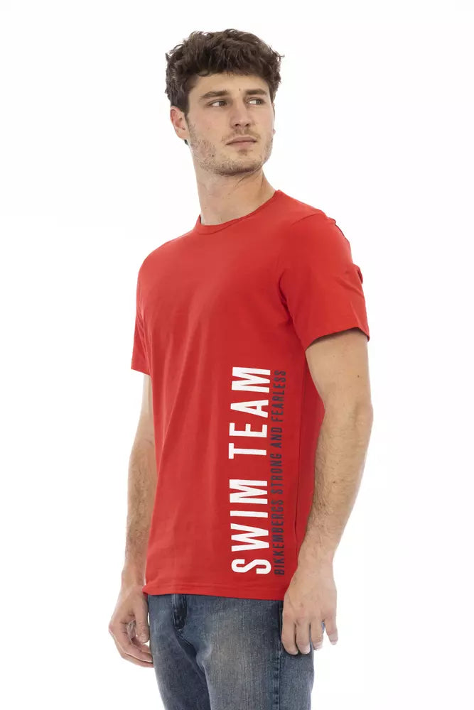 Red t-shirt with white print reading "SWIMMING TEAM