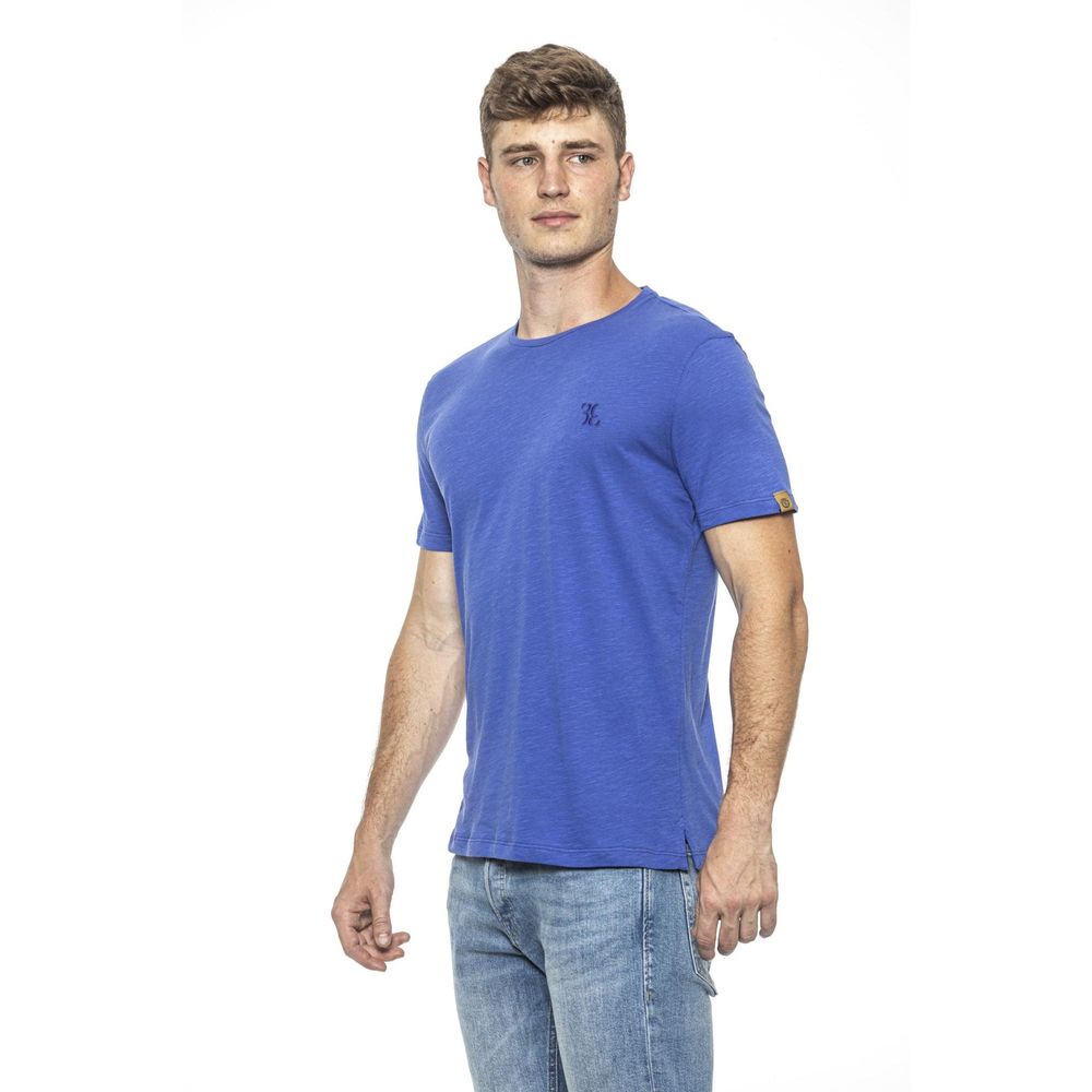 A light blue cotton t-shirt with a small logo on the left chest area