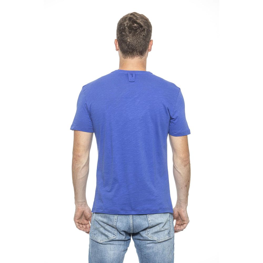 A blue cotton t-shirt with a light blue color