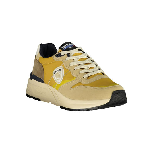 Yellow and beige sneakers with laces