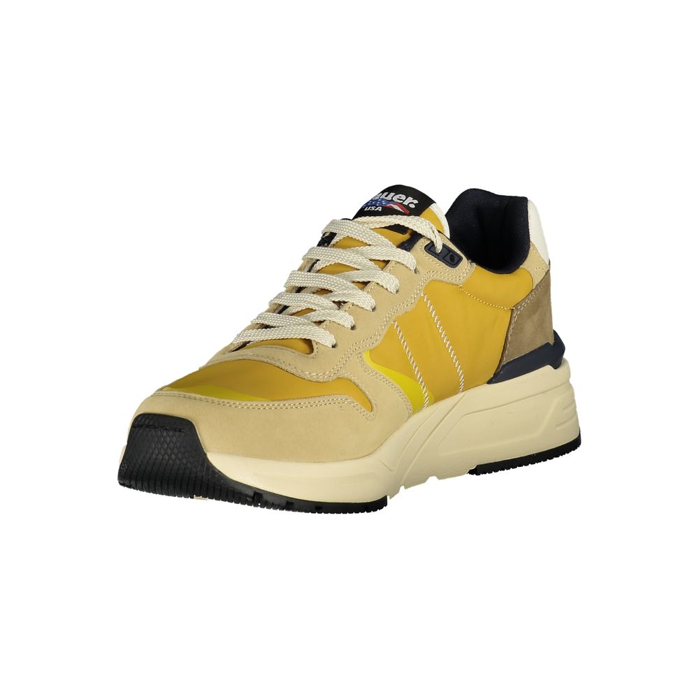Yellow and beige men's sneakers with white laces
