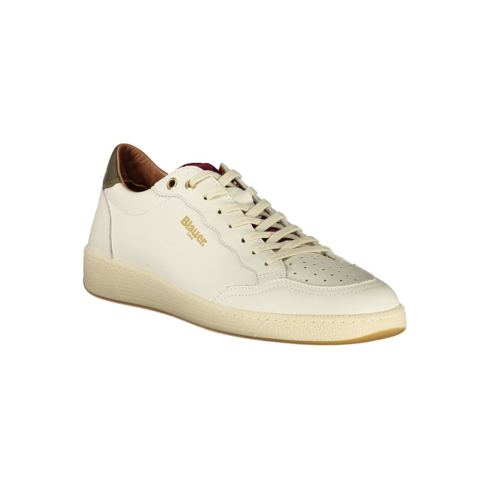 A white sneaker with a brown sole