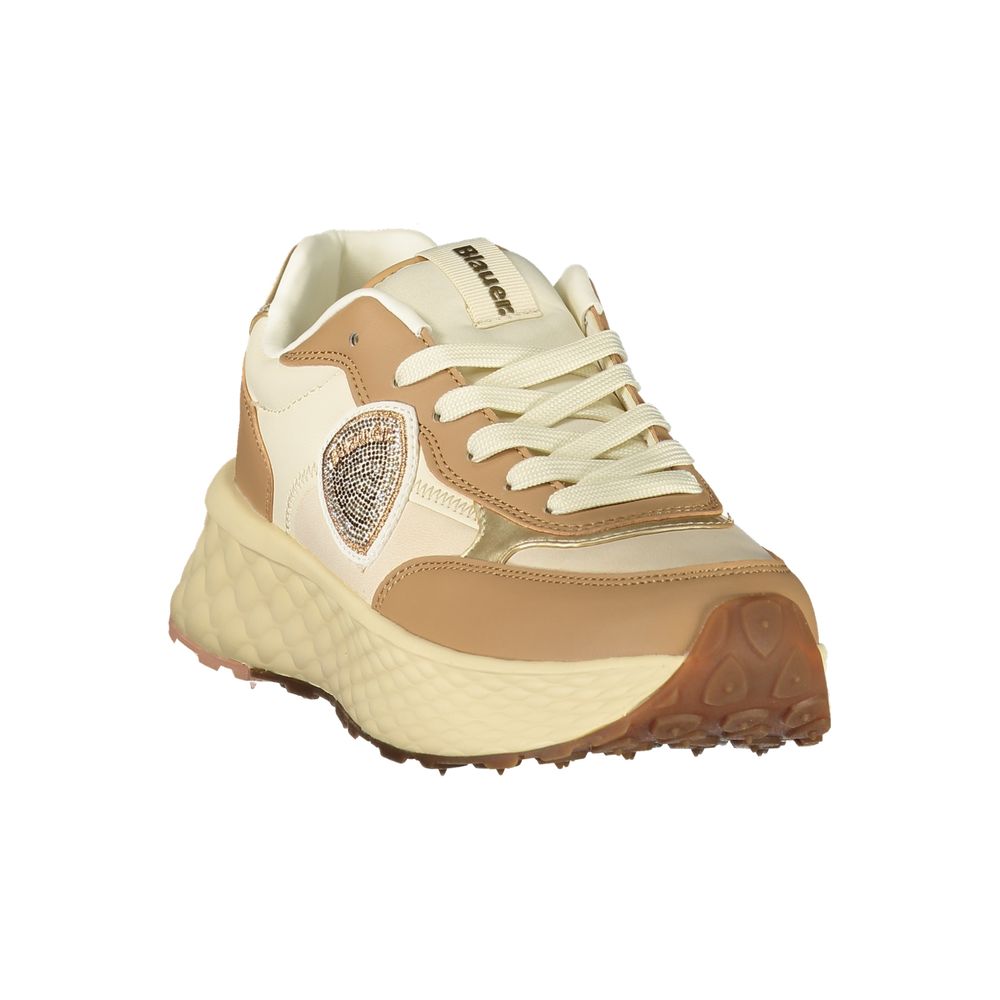 A brown and white women's sneaker with a polyurethane sole
