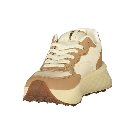 Tan and brown women's sneaker with laces, sole design, and textured upper