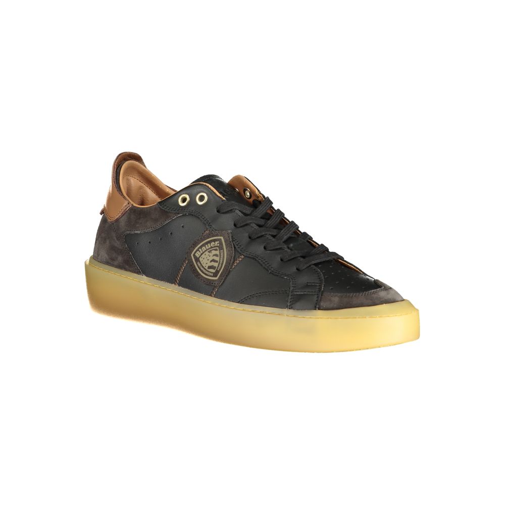 Black leather men's sneaker with gold sole