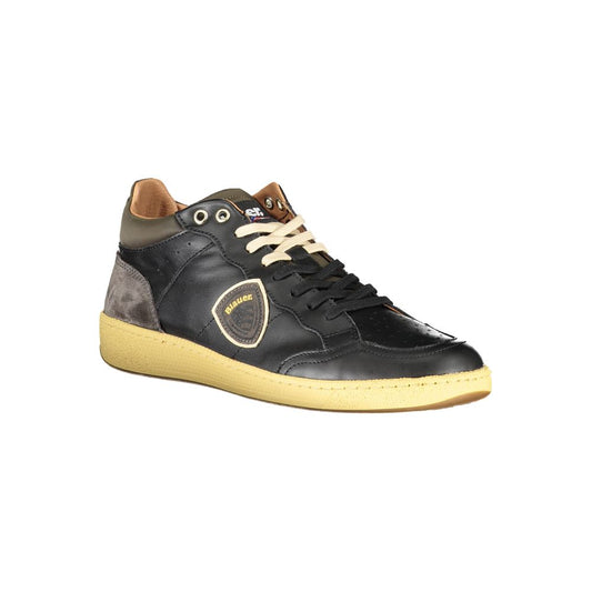 Black lace-up sneaker with contrast details and tan sole