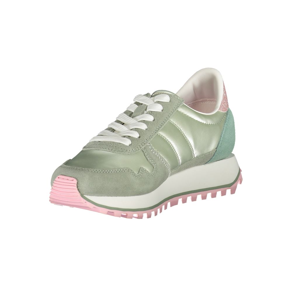 Green and pink women's sneakers with white laces