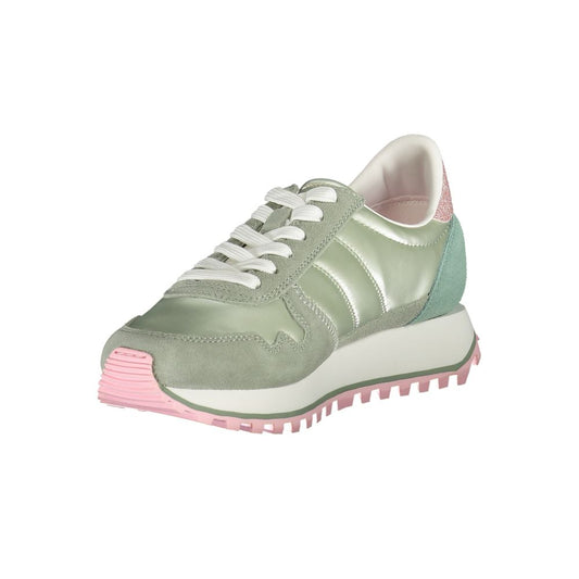 Green and pink women's sneakers with white laces