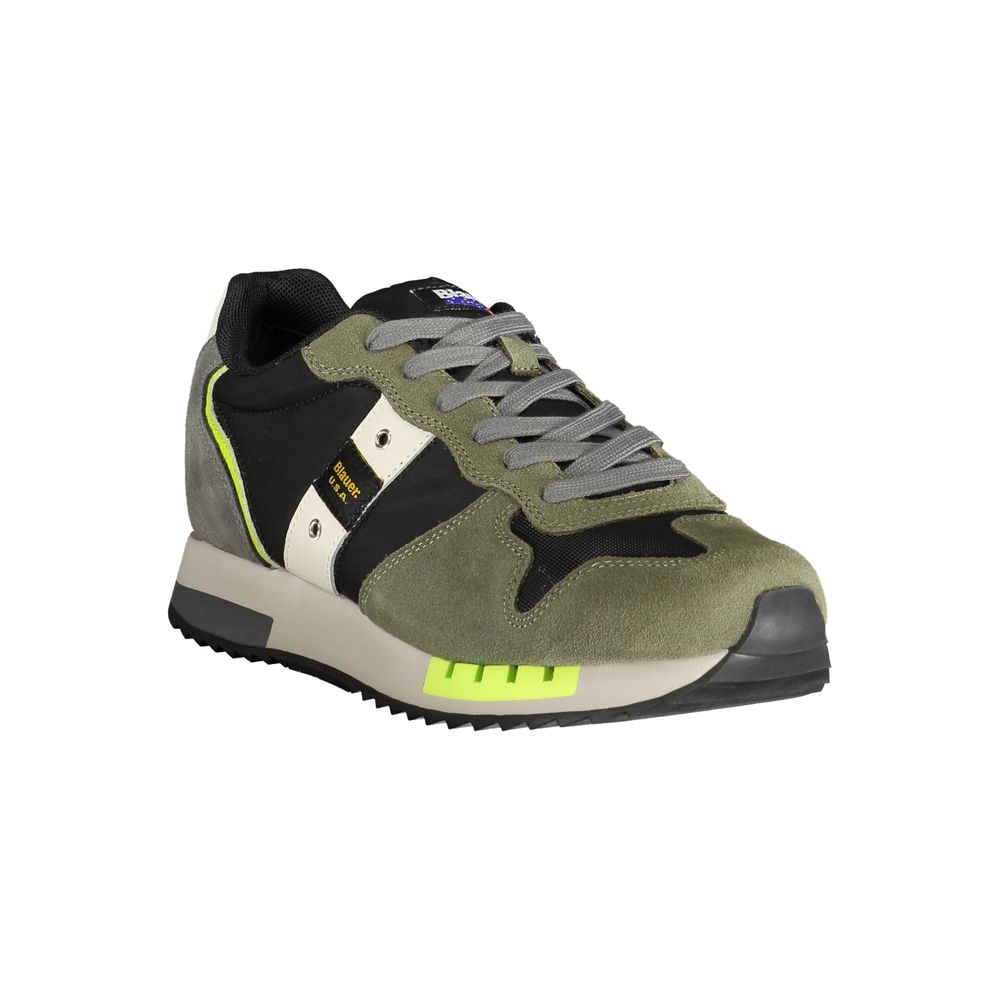 Green and black men's sneaker with yellow accents