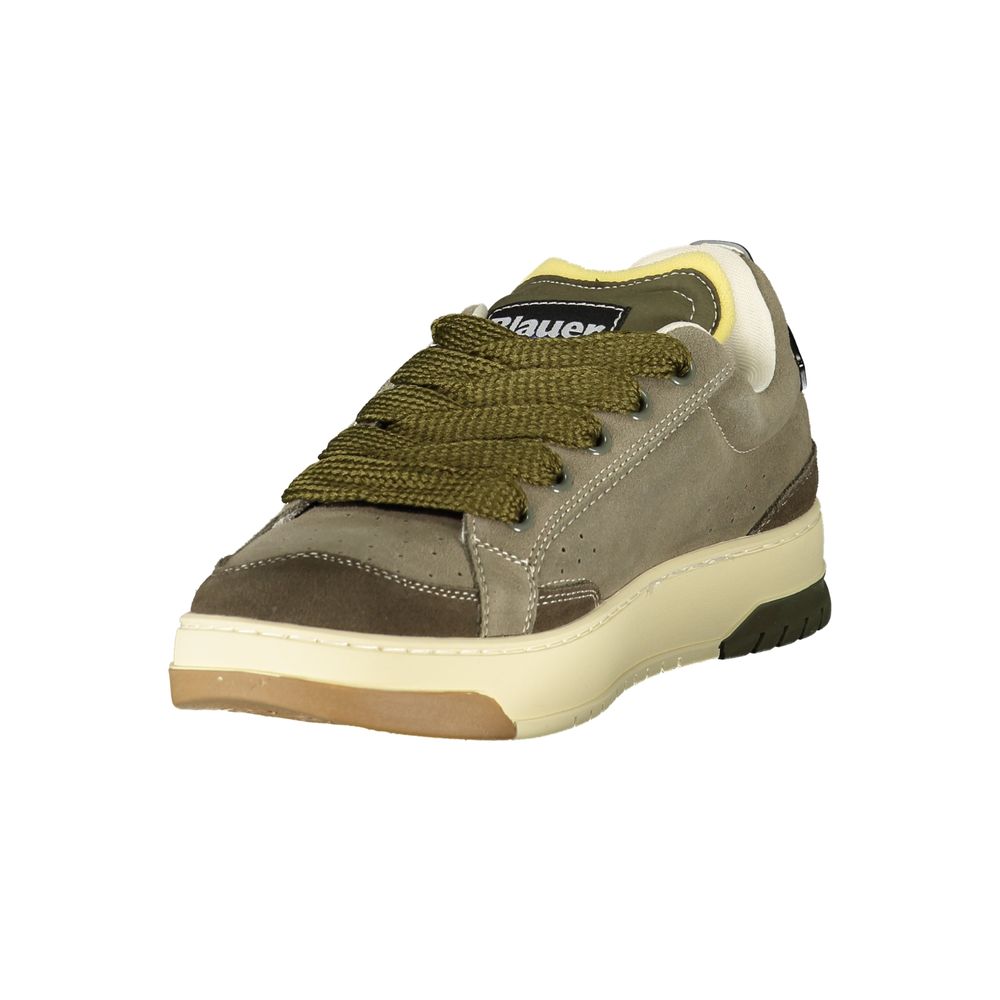 Green and brown men's sneaker with white sole