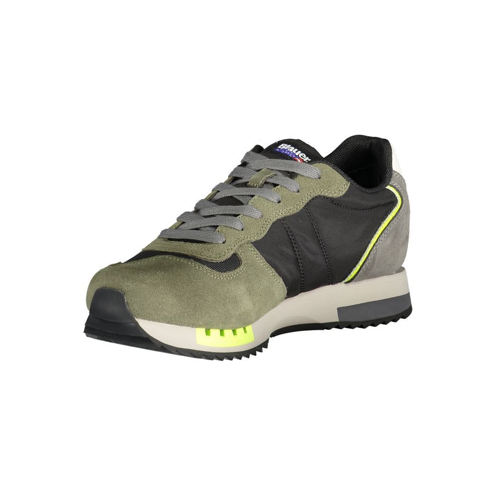 Green and black men's sneaker with yellow accents