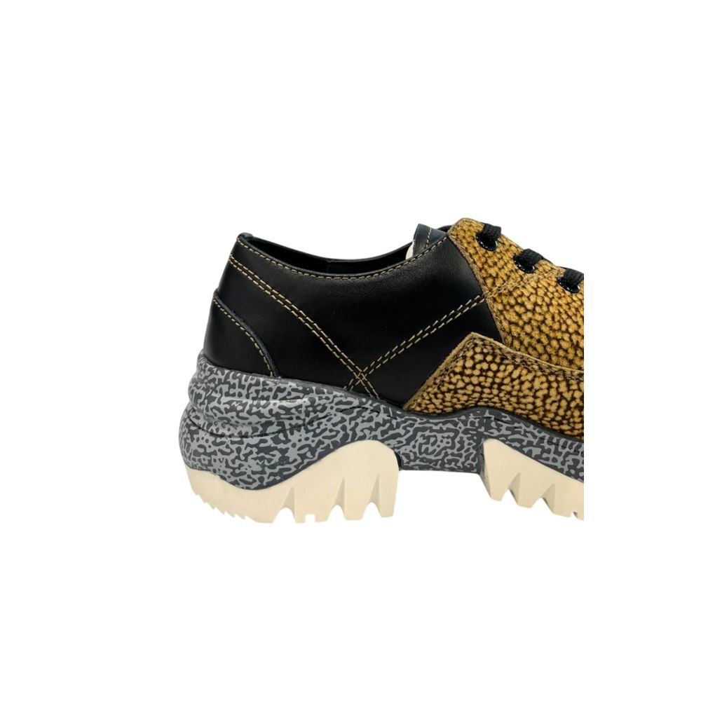 Black and gold women's sneakers with white soles