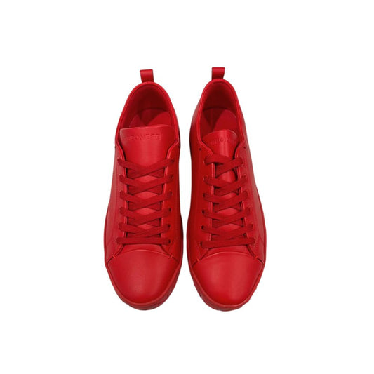 Pair of red leather men's sneakers with white laces