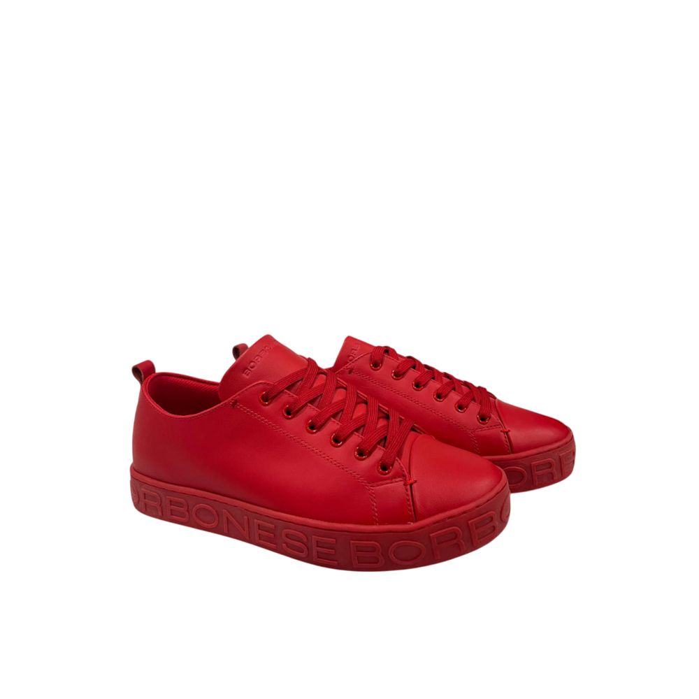 Red leather men's sneaker with white laces and logo on side