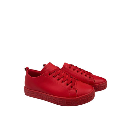 Red leather men's sneaker with white laces and logo on side