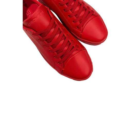 Red leather men's sneakers with white laces