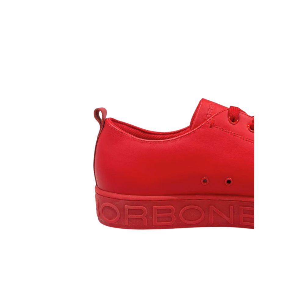 A red leather men's sneaker with white laces, a white sole, and the brand name "Borbonese" on the side