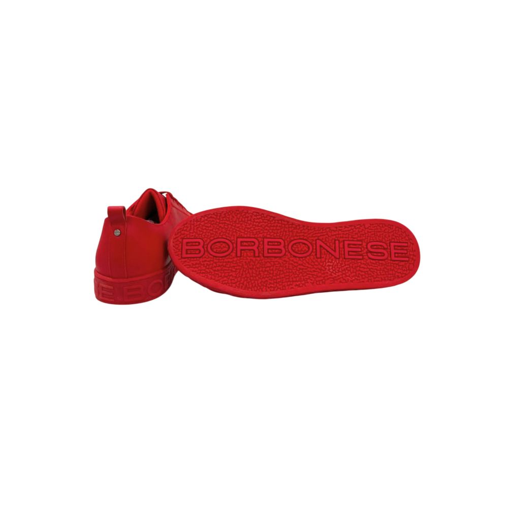 A red leather men's sneaker with a white sole