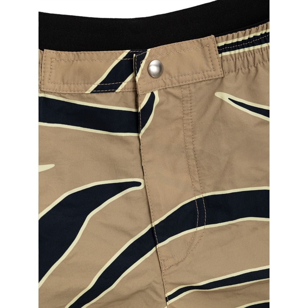 Pair of camouflage patterned shorts with a zipper fly