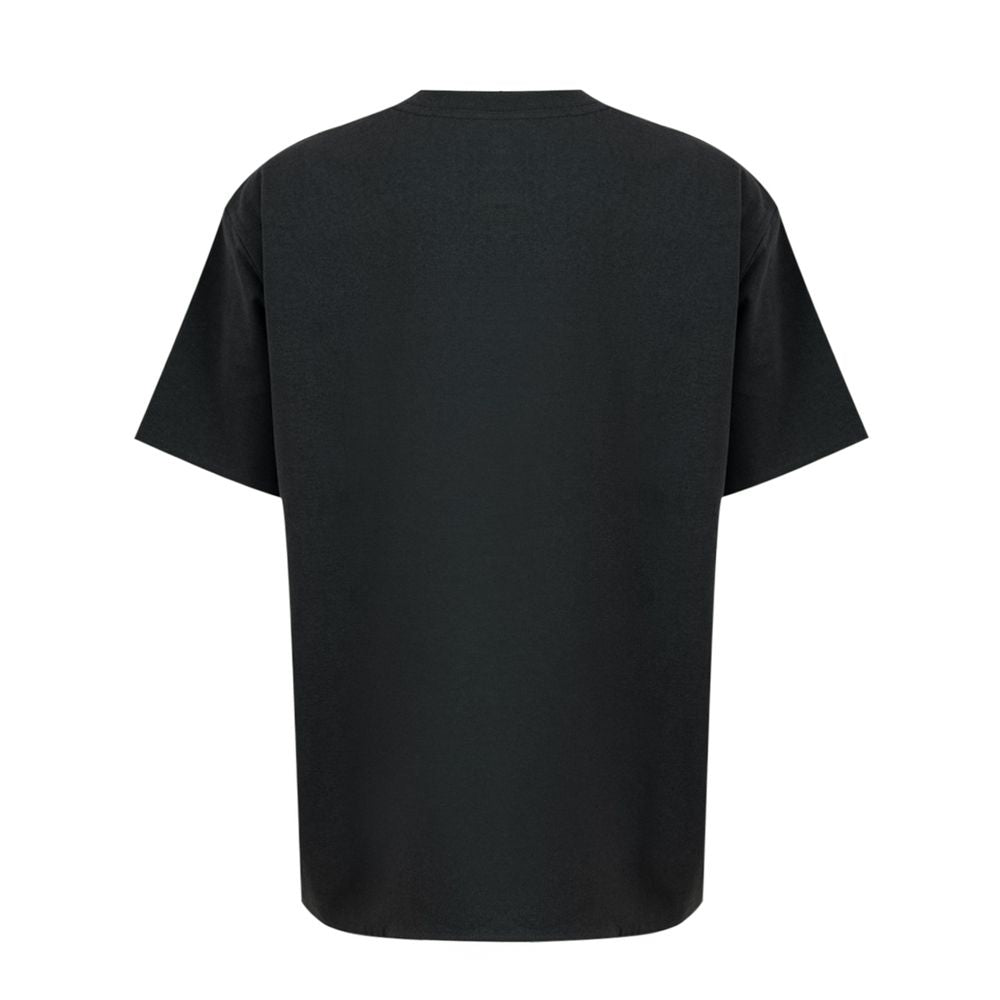 Black short sleeve t-shirt on a hanger