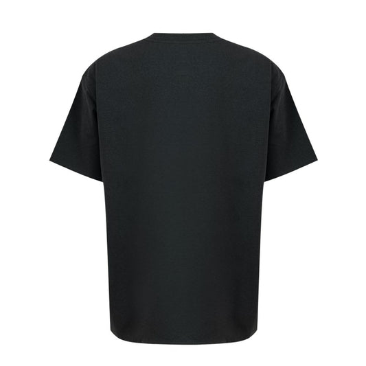Black short sleeve t-shirt on a hanger