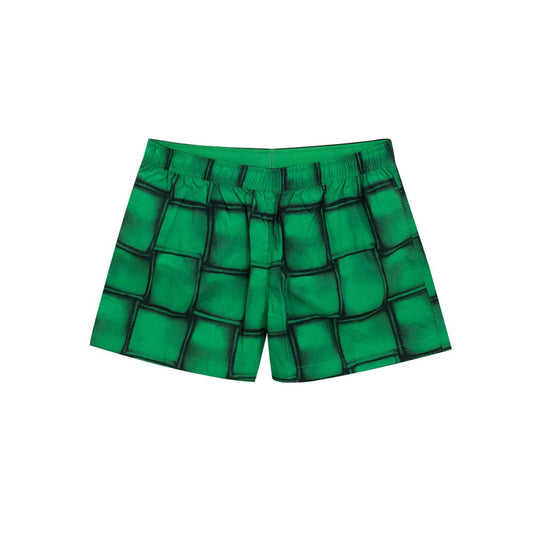 Green shorts with a quilted pattern