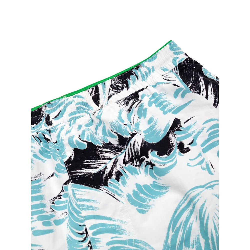Blue and white swimsuit with floral pattern