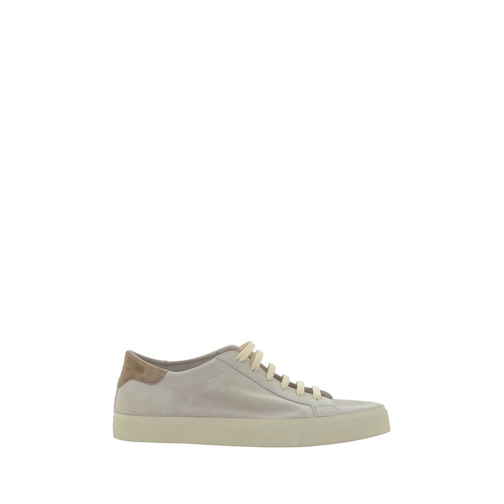 Tan sneaker with brown laces