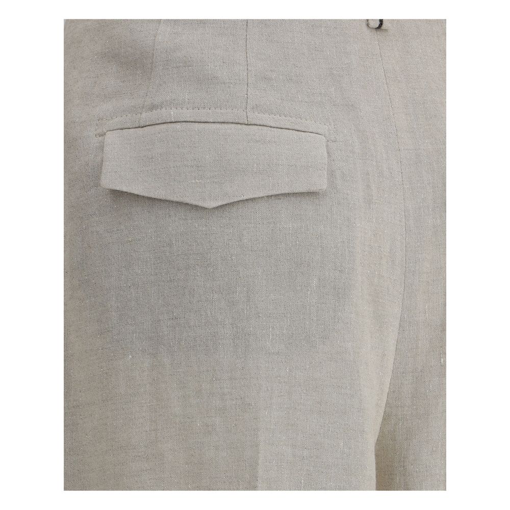 Tan linen trousers with front pocket