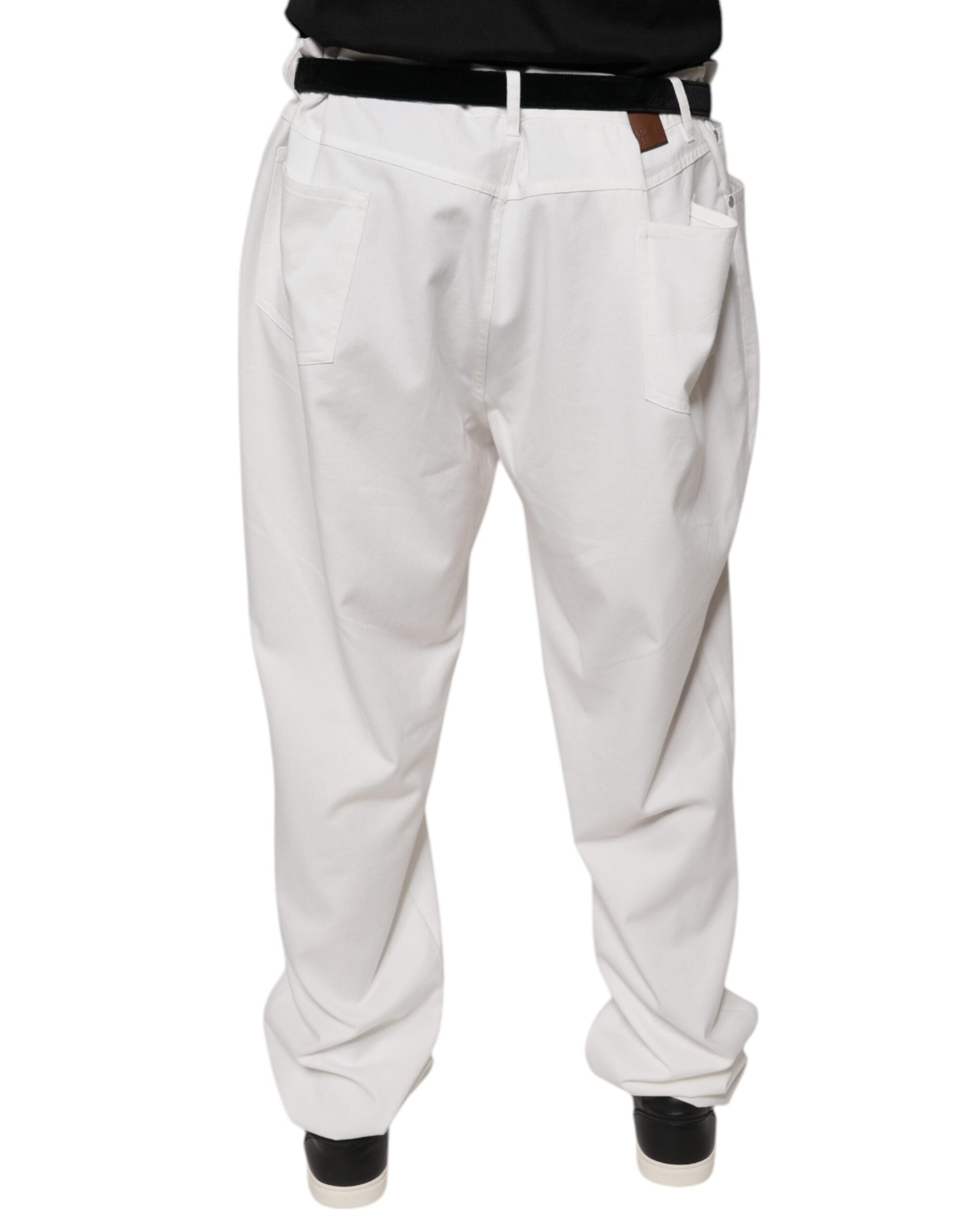 White cotton men's dress pants with tapered legs