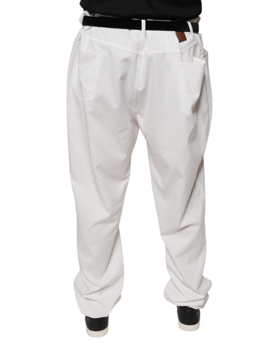 White cotton men's dress pants with tapered legs