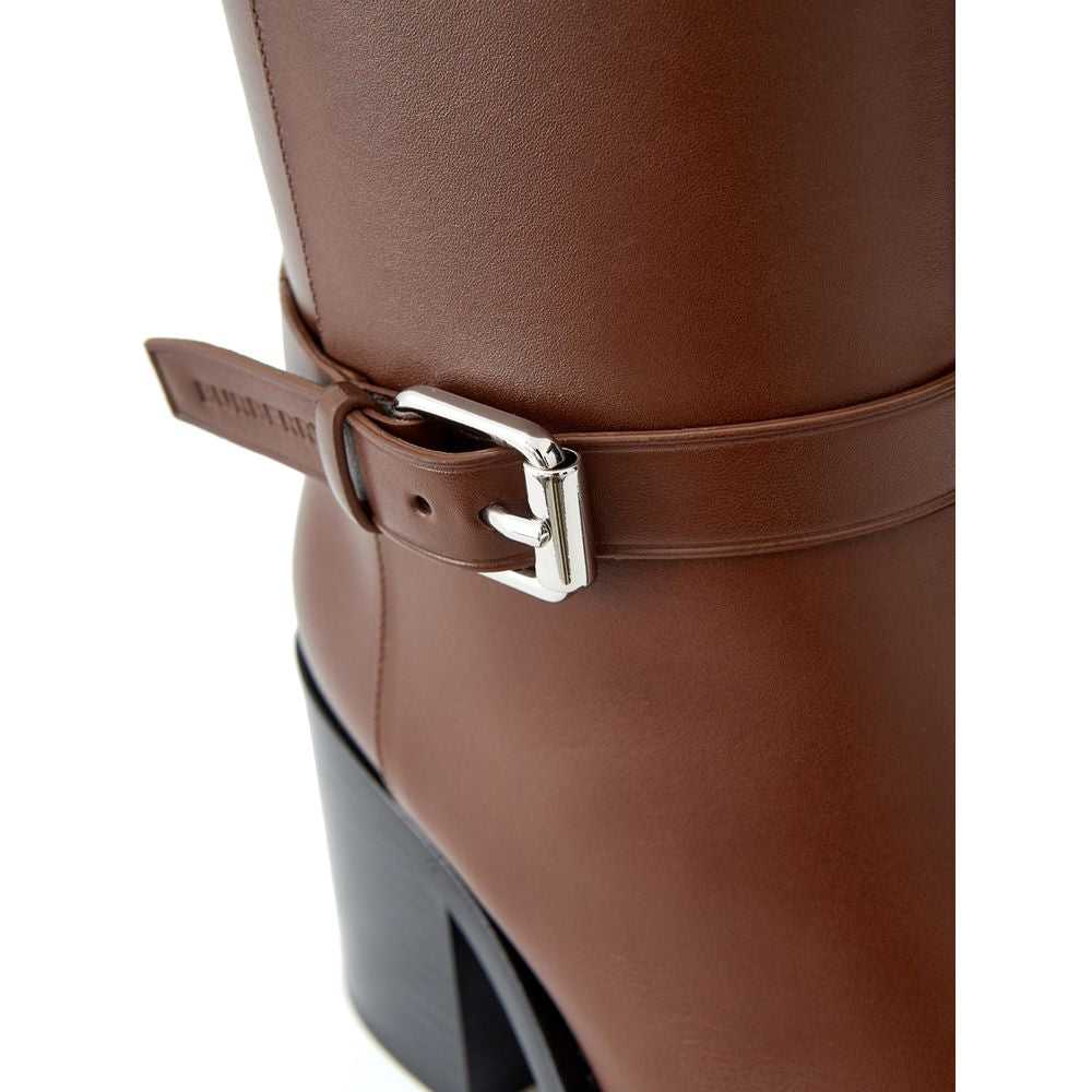 Brown leather boot with belt buckle