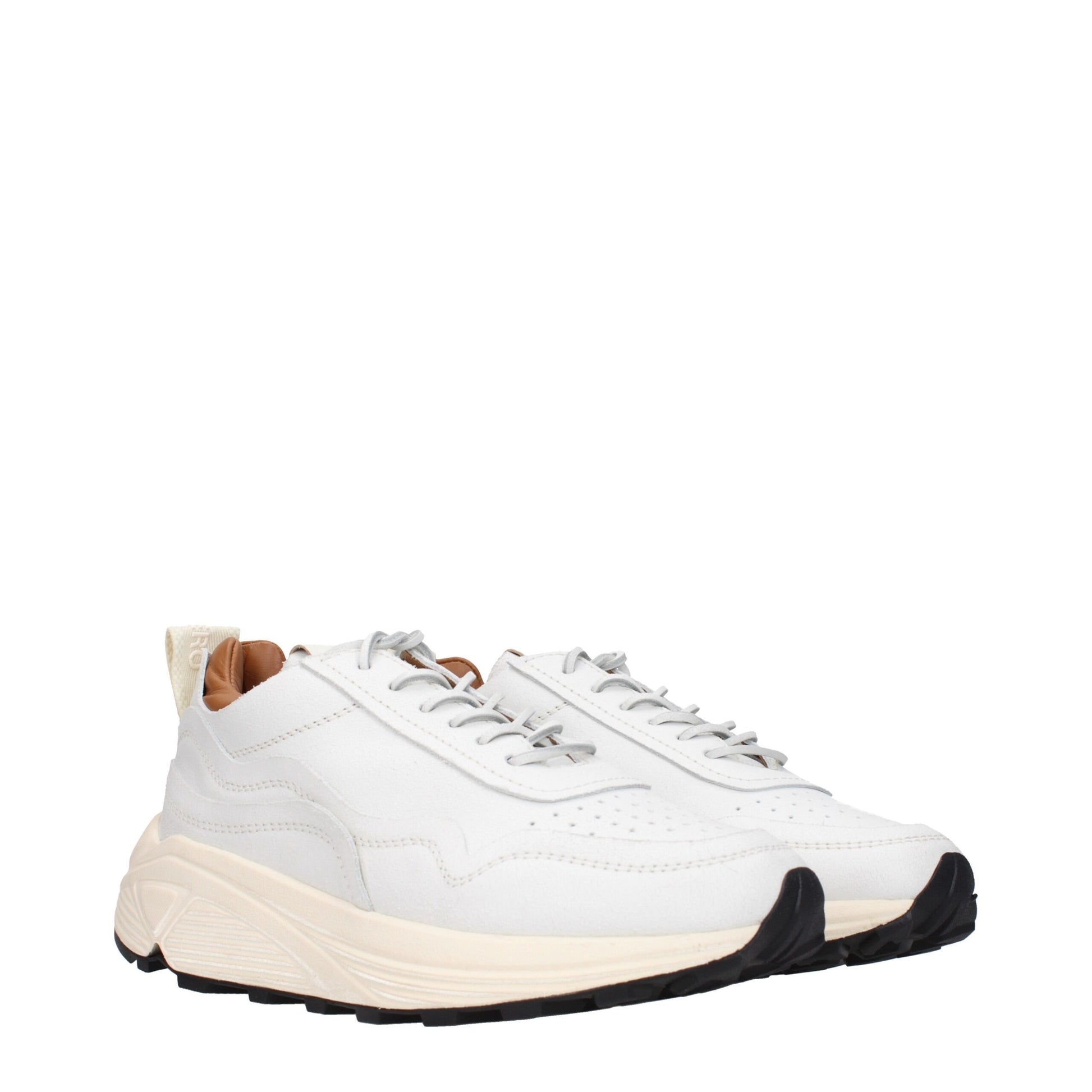 A pair of white leather chunky sneakers with black laces